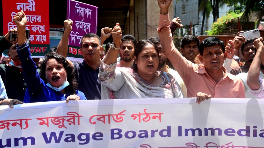 Bangladesh minimum-wage protest for garment workers.