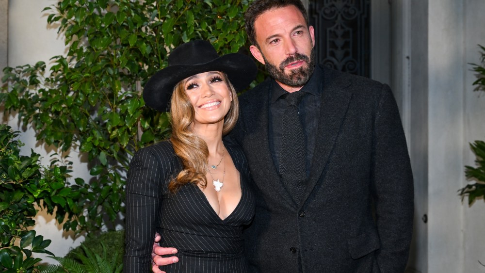 Jennifer Lopez and Ben Affleck at the Ralph Lauren spring 2023 runway show held at The Huntington Museum and Gardens on Oct. 13 in San Marino, California.