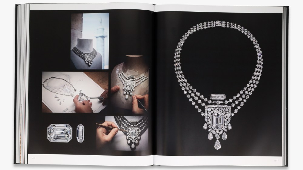 Chanel High Jewelry 55.55 Pages featuring various images in the making of one diamond collar necklace and then the final image of the finished piece.