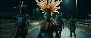 Alex Livinalli as Attuma and Mabel Cadena as Namora in Marvel Studios' Black Panther: Wakanda Forever.