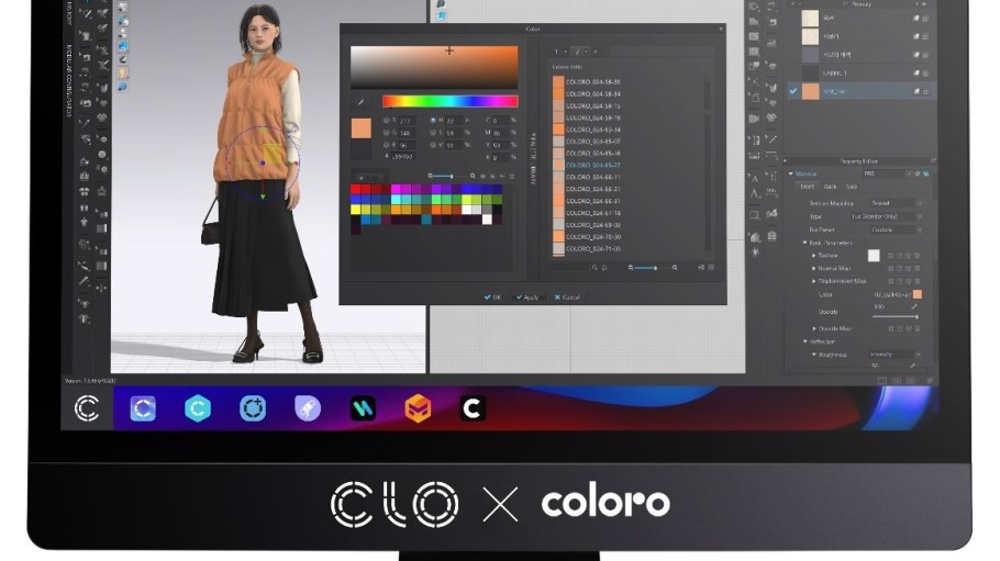 Image of Coloro color palettes integrated into CLO software (Design source from Olivia Lauren)