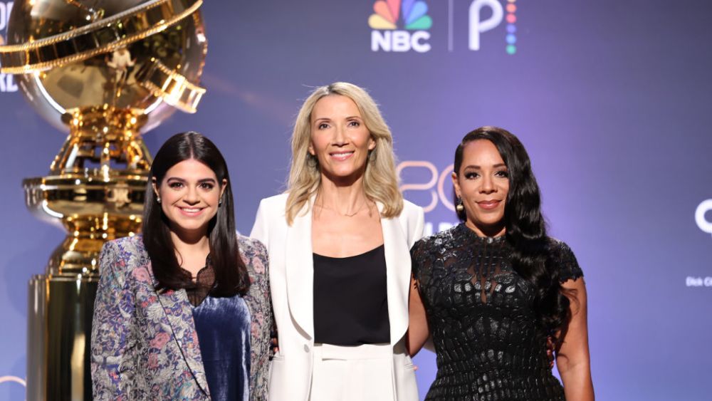 Mayan Lopez, Helen Hoehne and Selenis Leyva at the 2023 Golden Globe Awards Nominations on Dec. 12 in Beverly Hills.