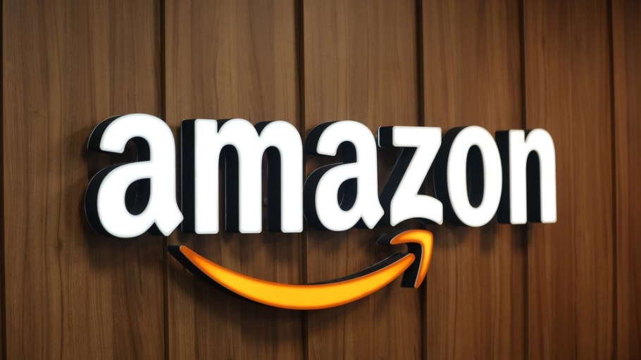 An Amazon sign is displayed inside Rugeley Amazon Fulfilment Centre.