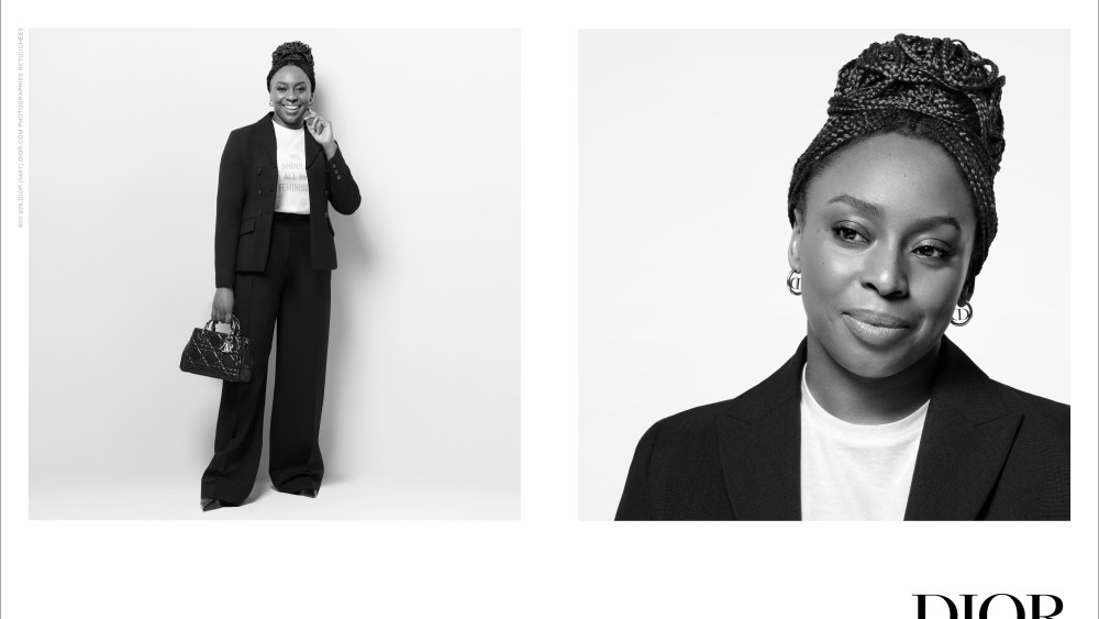Chimamanda Ngozi Adichie in the Dior campaign for the Lady 95.22 handbag.