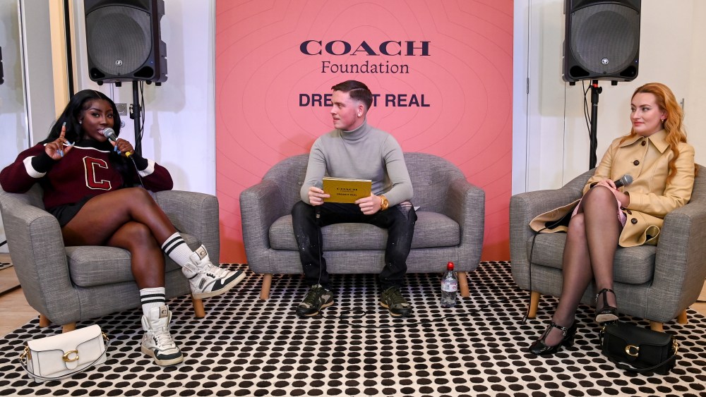 LONDON, ENGLAND - JANUARY 27: (L to R) Bree Runway, Bobby Denton and Amelia Dimoldenberg attend Coach Foundation x UK Youth Dream Day Event 'Dream It Real' at Soapbox Islington Youth Centre on January 27, 2023 in London, England. (Photo by David M. Benett/Dave Benett/Getty Images for Coach Stores Ltd)