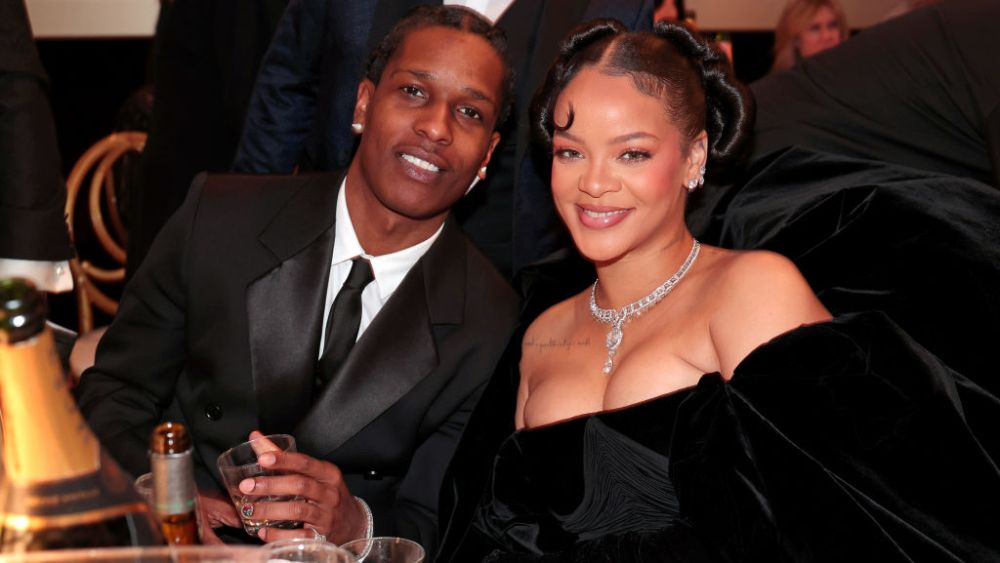 BEVERLY HILLS, CALIFORNIA - JANUARY 10: 80th Annual GOLDEN GLOBE AWARDS -- Pictured: (l-r) A$AP Rocky and Rihanna attend the 80th Annual Golden Globe Awards held at the Beverly Hilton Hotel on January 10, 2023 in Beverly Hills, California. -- (Photo by Christopher Polk/NBC via Getty Images)