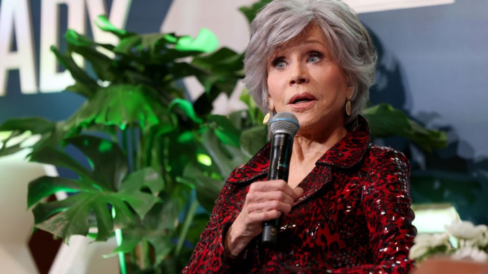 LOS ANGELES, CALIFORNIA - JANUARY 30: Jane Fonda speaks onstage during a Luncheon & Panel in support of Paramount Pictures’ “80 For Brady” at Wallis Annenberg GenSpace on January 30, 2023 in Los Angeles, California. (Photo by Phillip Faraone/Getty Images for Paramount Pictures)