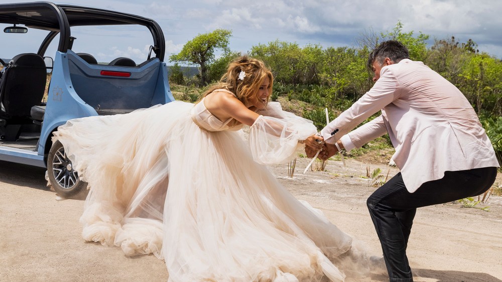Jennifer Lopez as Darcy Rivera and Josh Duhamel as Tom Fowler in Shotgun Wedding. Photo Credit: Ana Carballosa