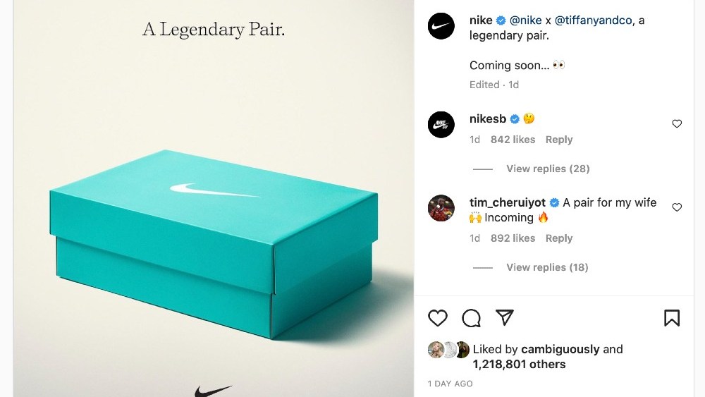 Nike and Tiffany & Co. confirmed rumors that a collaboration is forthcoming.