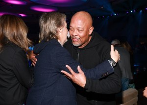 Paul McCartney and Dr. Dre at Interscope x Flipper's Roller Boogie Palace held at The Hollywood Palladium on February 4, 2023 in Los Angeles, California.