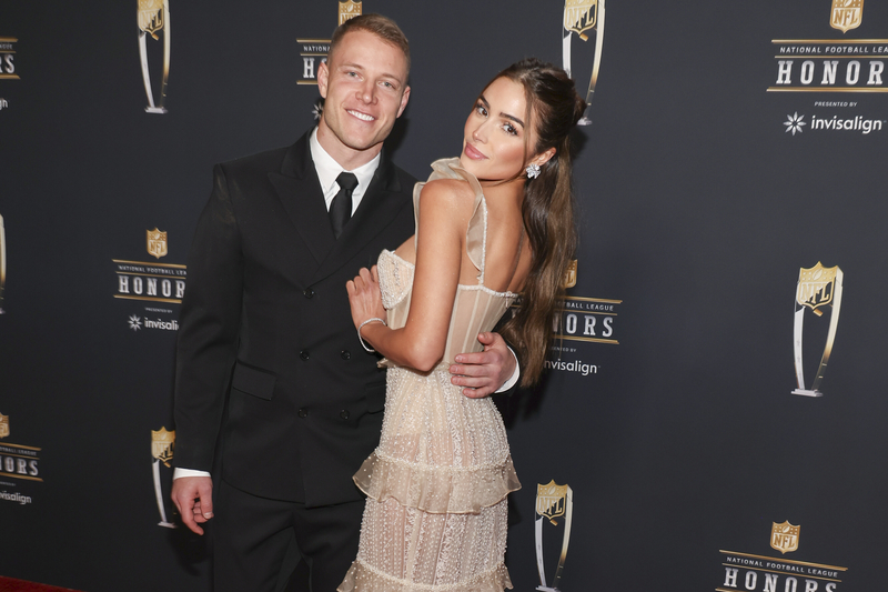 Christian McCaffrey and Olivia Culpo at the NFL Honors on Feb. 9 in Phoenix.