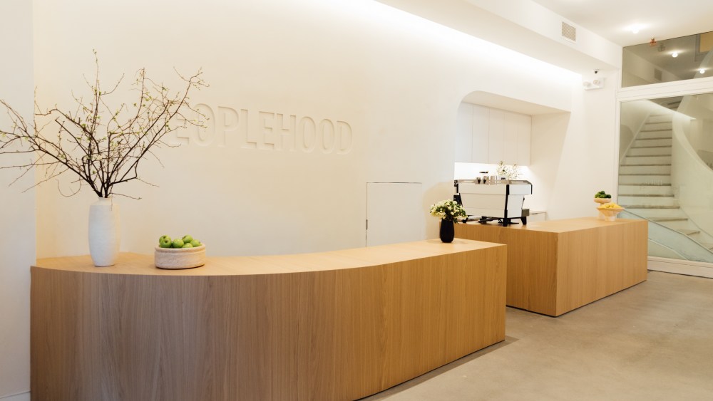 Peoplehood front desk and coffee bar in the Chelsea neighborhood of New York City.