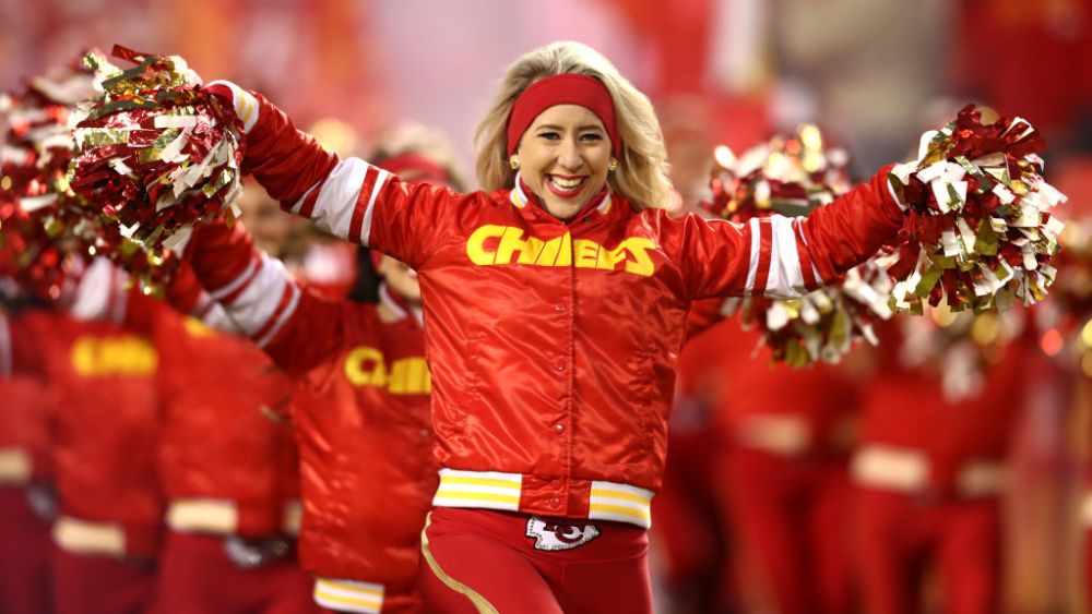 A Kansas City Chiefs cheerleader performing during the AFC Championship Game against the New England Patriots in 2019 in Kansas City.