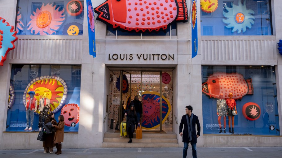Yayoi Kusama collection with fashion house Louis Vuitton on Bond Street on 6th Febuary 2023 in London, United Kingdom. In her second collaboration with the French designer, the interior and exterior of the shop has been taken over with Kusama’s trademark polka dots and playful designs.