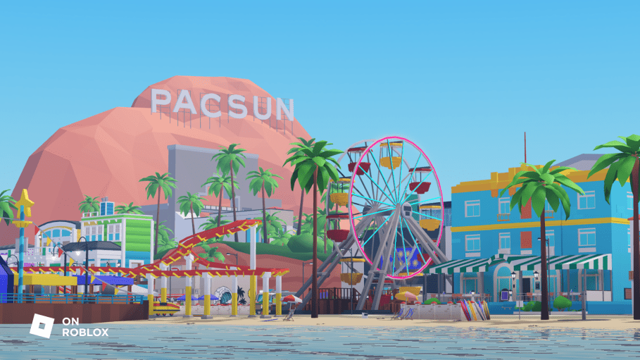 A map of the Santa Monica Pier within PacSun Los Angeles Tycoon, which can be accessed via the Roblox gaming platform.