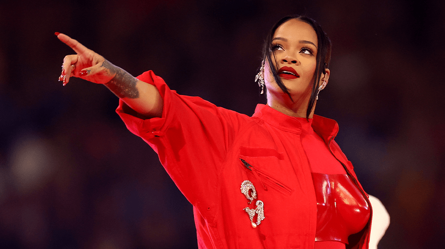 Rihanna performs onstage during the Apple Music Super Bowl LVII Halftime Show at State Farm Stadium on February 12, 2023 in Glendale, Arizona.