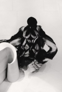 Iris van Herpen’s Japanese glass organza and silk organza hand-stitched on elastic illusion tulle Jayou couture dress.