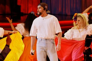 Dad jeans and leather-looking denim were some of the night's fashion highlights.