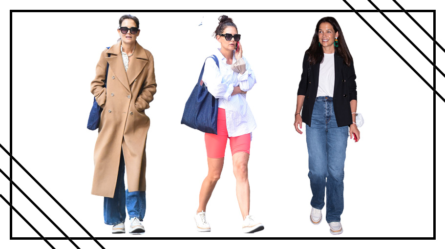 Katie Holmes wears the Chloe Nama sneakers with three different outfits