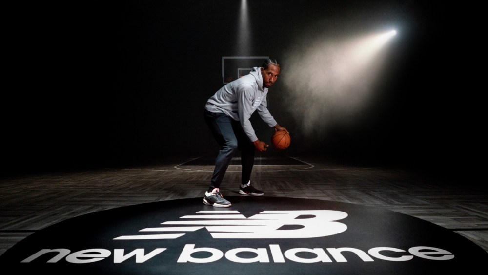 Kawhi Leonard in his new Kawhi III basketball sneakers with New Balance.