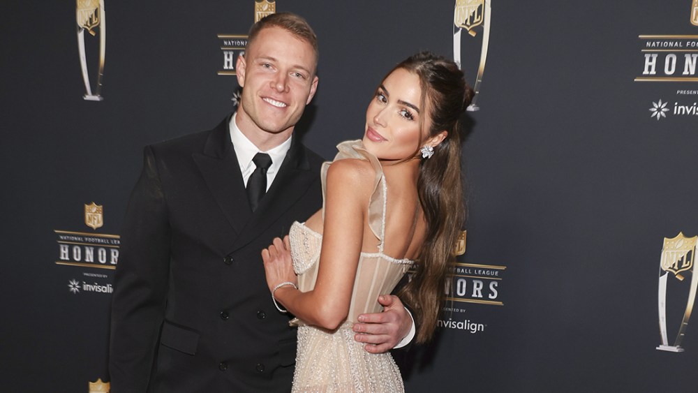 Christian McCaffrey and Olivia Culpo at The 12th Annual NFL Honors held at Symphony Hall at the Phoenix Convention Center on February 9, 2023 in Phoenix, Arizona.