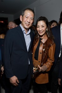 BEVERLY HILLS, CALIFORNIA - MARCH 10: (L-R) Norman Chen, CEO of The Asian American Foundation, Michelle Yeoh pose as Vanity Fair and Richard Mille host a private cocktail party honoring A24's "Everything Everywhere All at Once" in Los Angeles at Mandarin Oriental Residences Beverly Hills on March 10, 2023 in Beverly Hills, California. (Photo by Matt Winkelmeyer/Getty Images for Vanity Fair)
