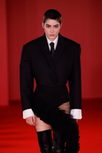 Model on the runway at David Koma Fall 2023 Ready To Wear Fashion Show on February 18, 2023 in London, England.