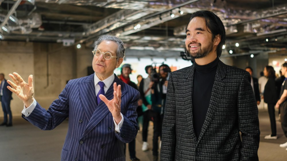 Adrian Cheng and Jeffrey Deitch attend the opening night of City as Studio at K11 Musea on March 19, 2023 in Hong Kong, China.