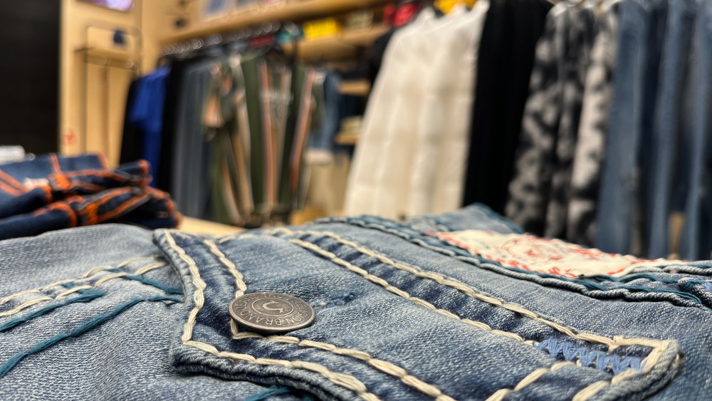 True Religion's signature stitching.