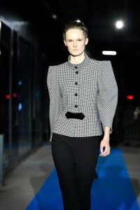 Model on the runway at Pierre Cardin Fall 2023 Ready To Wear Fashion Show on March 5, 2023 at the Pierre Cardin Headquarters in Paris, France.