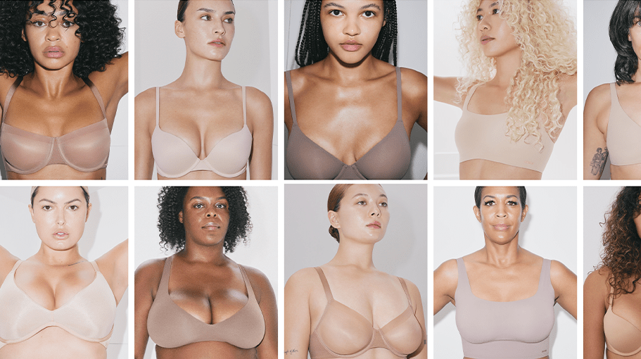 women wearing various bras in neutral tones