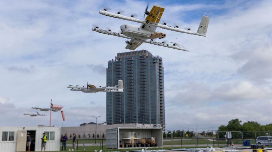 Wing, whose drones are seen here, is the first carrier certified by the U.S. Federal Aviation Administration to operate a drone for delivery in major U.S. metro areas.