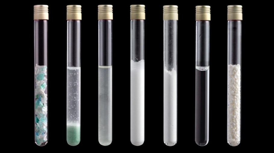The enzymatic recycling stages of plastic waste.