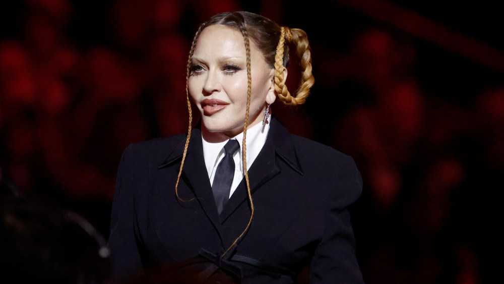 Madonna speaks onstage during the 65th Grammy Awards on February 05 in Los Angeles.