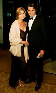 LONDON - JULY 03: Roger Federer and girlfriend Miroslava Vavrinec arrive at the Wimbledon Winners Dinner on July 3, 2005 at the Savoy Hotel in London. (Photo by Clive Brunskill/Getty Images)