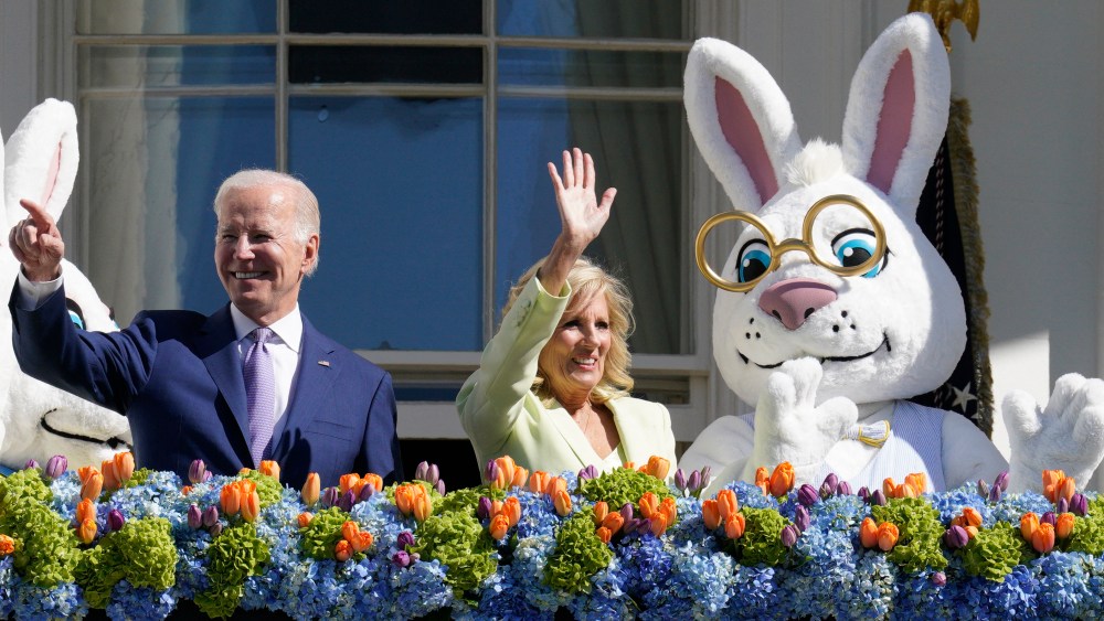 President Joe Biden and first lady Dr. Jill Biden at the White House Easter Egg Roll on the South Lawn of the White House in Washington, D.C. on April 10.
