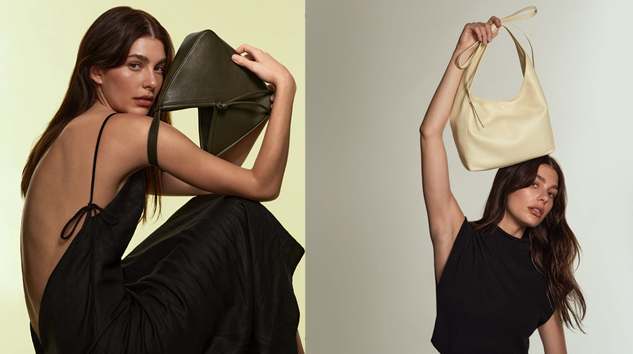 Camila Morrone holding Reformation's new handbags