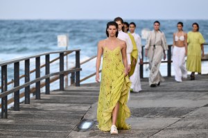 SYDNEY, AUSTRALIA - MAY 17: A model walks the runway during the Joslin show during Afterpay Australian Fashion Week 2023 at Clovelly Ocean Pool on May 17, 2023 in Sydney, Australia. (Photo by James Gourley/Getty Images for AAFW)