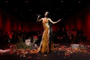 SYDNEY, AUSTRALIA - MAY 19: ĀN JÍ performs during the Wackie Ju show during Afterpay Australian Fashion Week 2023 at Carriageworks on May 19, 2023 in Sydney, Australia. (Photo by Brendon Thorne/Getty Images for AAFW)