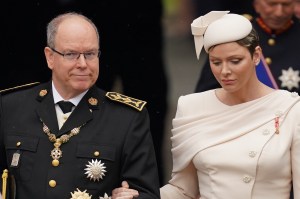 Prince Albert II and Princess Charlene of Monaco arriving ahead of the coronation ceremony of King Charles III and Queen Camilla at Westminster Abbey, central London. Picture date: Saturday May 6, 2023. (Photo by Jacob King/PA Images via Getty Images)