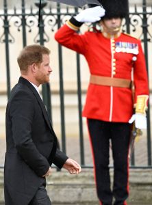 Britain's Prince Harry, Duke of Sussex arrives at Westminster Abbey in central London on May 6, 2023, ahead of the coronations of Britain's King Charles III and Britain's Camilla, Queen Consort. - The set-piece coronation is the first in Britain in 70 years, and only the second in history to be televised. Charles will be the 40th reigning monarch to be crowned at the central London church since King William I in 1066. Outside the UK, he is also king of 14 other Commonwealth countries, including Australia, Canada and New Zealand. Camilla, his second wife, will be crowned queen alongside him, and be known as Queen Camilla after the ceremony. (Photo by TOBY MELVILLE / POOL / AFP) (Photo by TOBY MELVILLE/POOL/AFP via Getty Images)