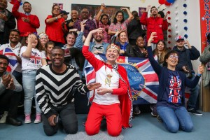 LONDON, UNITED KINGDOM - MAY 06: Members of St John's Deaf Community Centre come together to watch and celebrate the coronation of King Charles III in London, United Kingdom on May 06, 2023. (Photo by Dinendra Haria/Anadolu Agency via Getty Images)