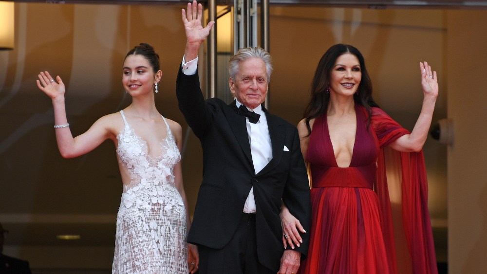CANNES, FRANCE - MAY 16: (L to R) Carys Zeta Douglas, Michael Douglas and Catherine Zeta-Jones attend the "Jeanne du Barry" screening & opening ceremony red carpet at the 76th Annual Cannes Film Festival at Palais des Festivals on May 16, 2023 in Cannes, France. (Photo by Jed Cullen/Dave Benett/Getty Images)