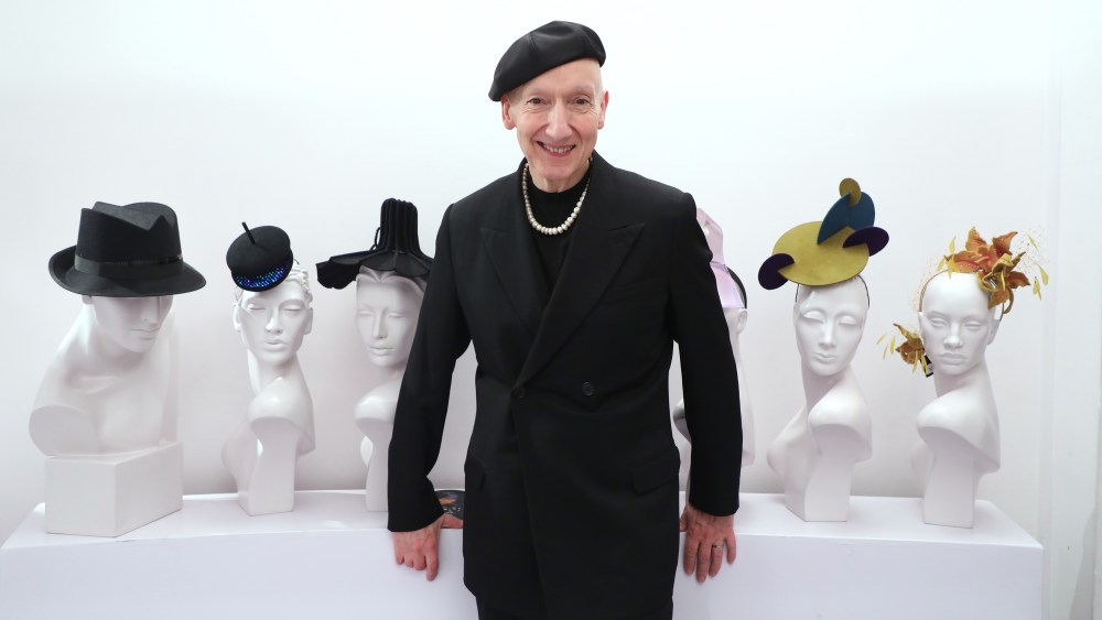 LONDON, ENGLAND - FEBRUARY 17: Stephen Jones at his Stephen Jones Millinery presentation during London Fashion Week February 2023 on February 17, 2023 in London, England. (Photo by Lia Toby/BFC/Getty Images)