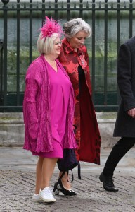 LONDON, ENGLAND - MAY 06: Dame Emma Thompson (R) arrives at Westminster Abbey ahead of the Coronation of King Charles III and Queen Camilla on May 06, 2023 in London, England. The Coronation of Charles III and his wife, Camilla, as King and Queen of the United Kingdom of Great Britain and Northern Ireland, and the other Commonwealth realms takes place at Westminster Abbey today. Charles acceded to the throne on 8 September 2022, upon the death of his mother, Elizabeth II. (Photo by Stuart C. Wilson/Getty Images)