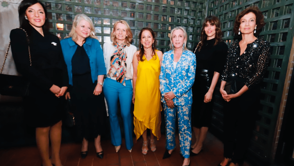 From left: Princess Yasmine Murat; senator and NATO parliament chairman Joelle Garriaud-Maylam; Delphine André; Karine Ohana; Susan Rockefeller; Violette Serrat, and Audrey Azoulay, director general Unesco, former french minister of culture.