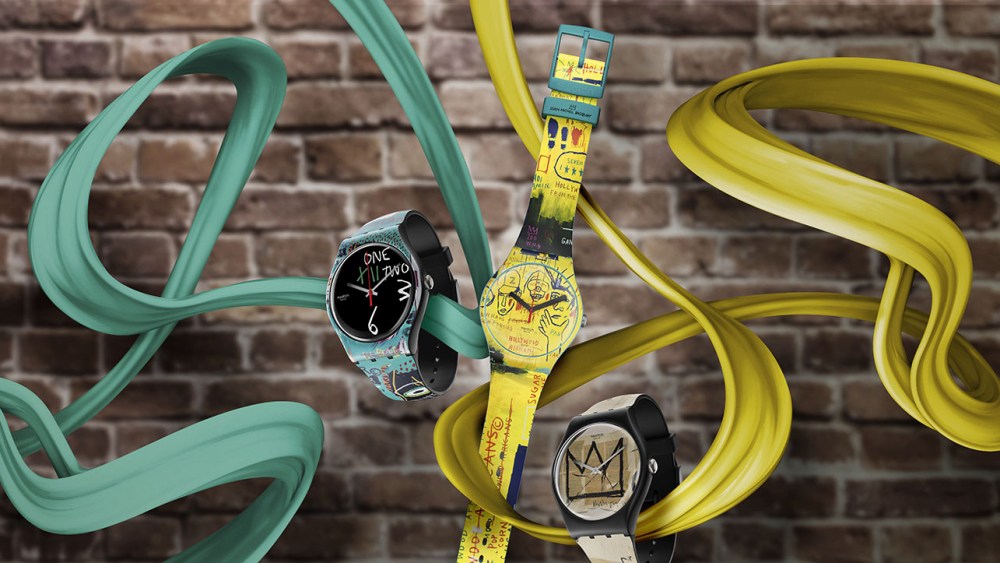 Swatch x Jean-Michel Basquiat Collection, street wall background ,Industrial background, empty grunge urban street with warehouse brick wall