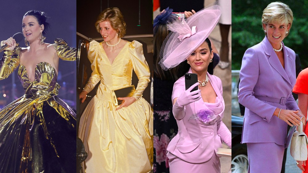 Katy Perry's outfits during the coronation of King Charles III channels some of Princes Diana's classic looks.