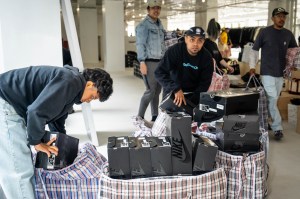 Street style at Comme des Garcons Sample Sale in New York.