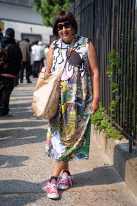 Street style at Comme des Garcons Sample Sale in New York.